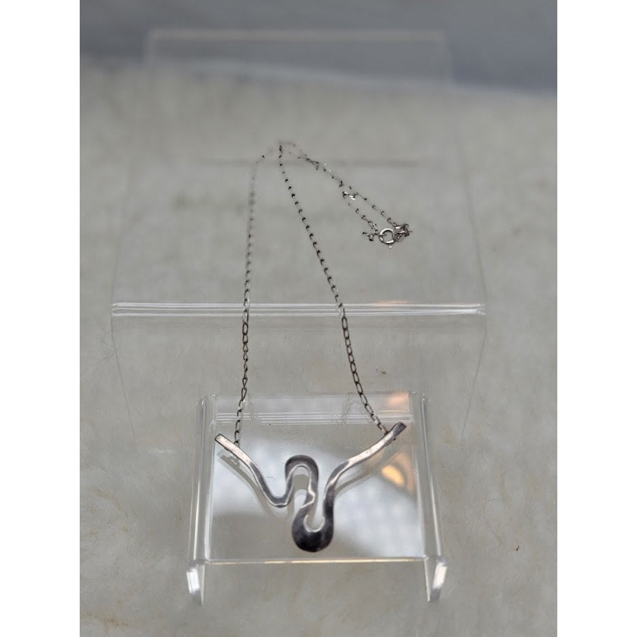 Vintage Modernist Sterling Silver Biomorphic Wave Pendant Necklace 925
