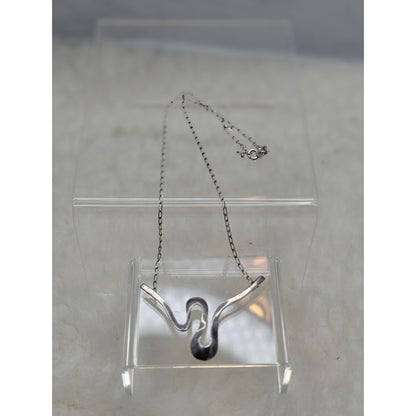 Vintage Modernist Sterling Silver Biomorphic Wave Pendant Necklace 925