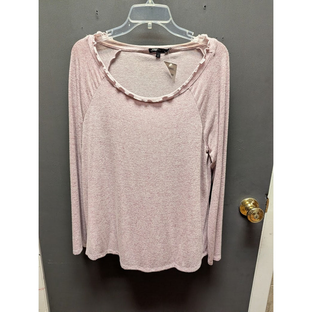 Gibson Ruffled Edge Round Neck Raglan Pullover Long sleeve Top Size large NEw