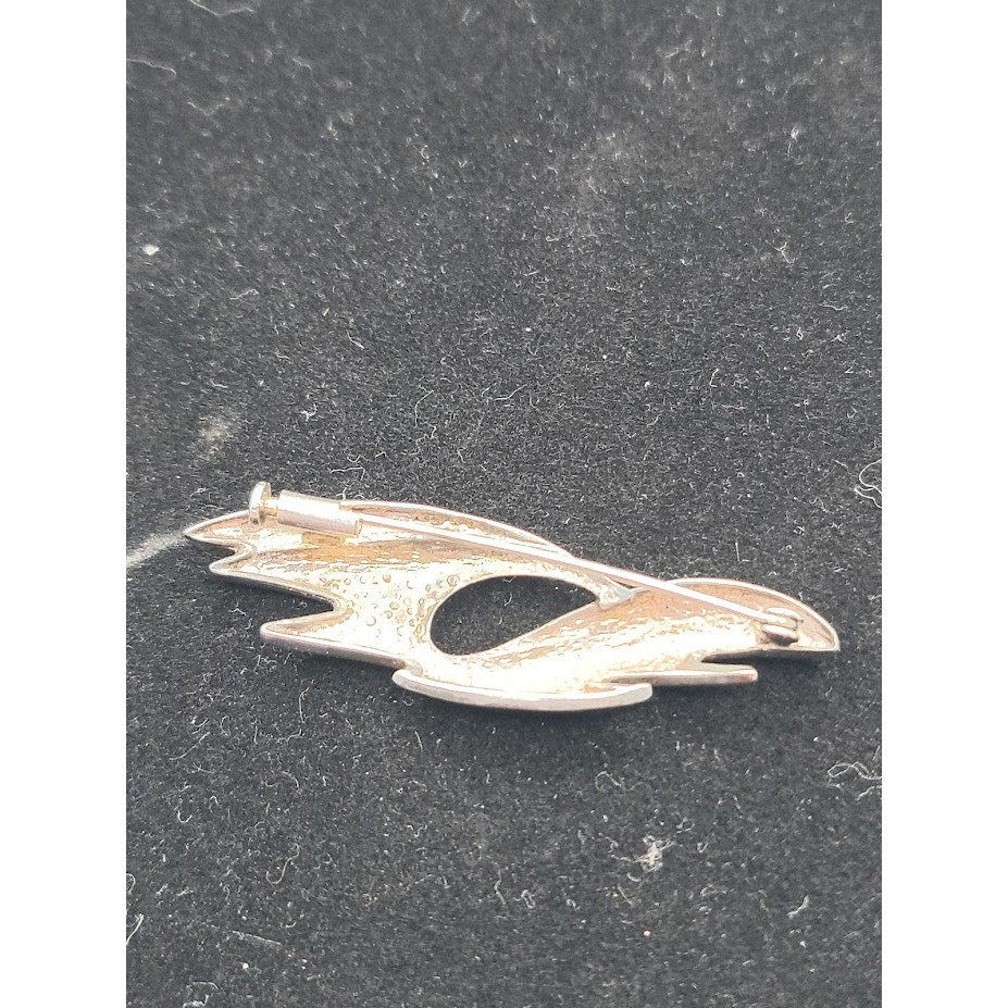 Vintage Mid-Century Modern Sterling Silver Abstract Wing Brooch MCM 925 Pin