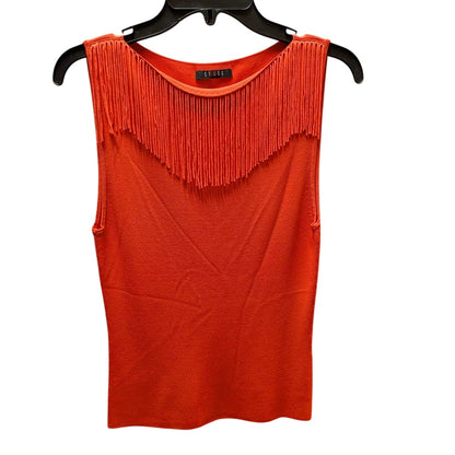 Cyrus Coral Orange Fringe Neckline Sleeveless Ribbed Knit Tank Top Sweater Small