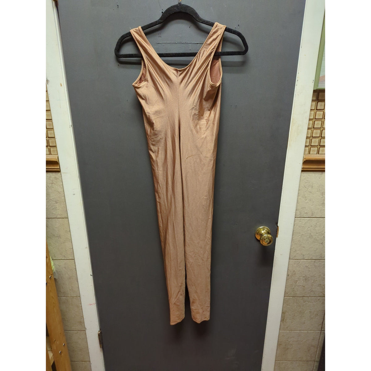 Vintage Metallic Champagne Gold Spandex Unitard Catsuit Ballet Dancewear Small
