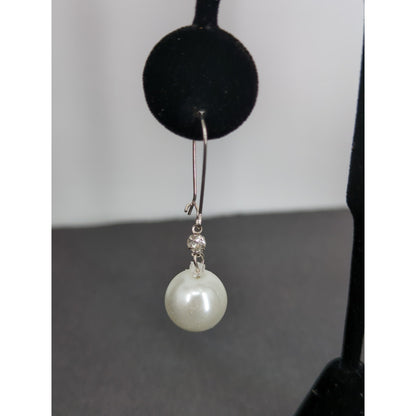 Vtg. Faux Pearl Facett Bead Necklace Earrings Set SilverTone Bridal Wedding Glam