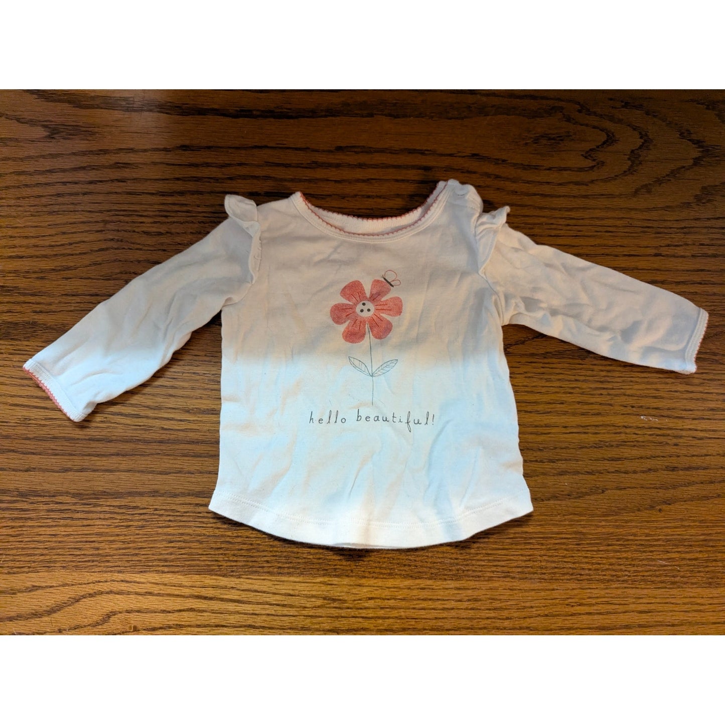 Hello Beautiful Flower Long Sleeve Shirt Carter's White Ruffle Shoulder Top 9M