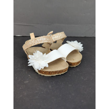 Just One You Made by Carter's Baby Girl White Floral Gold Glitter Sandals Size 5