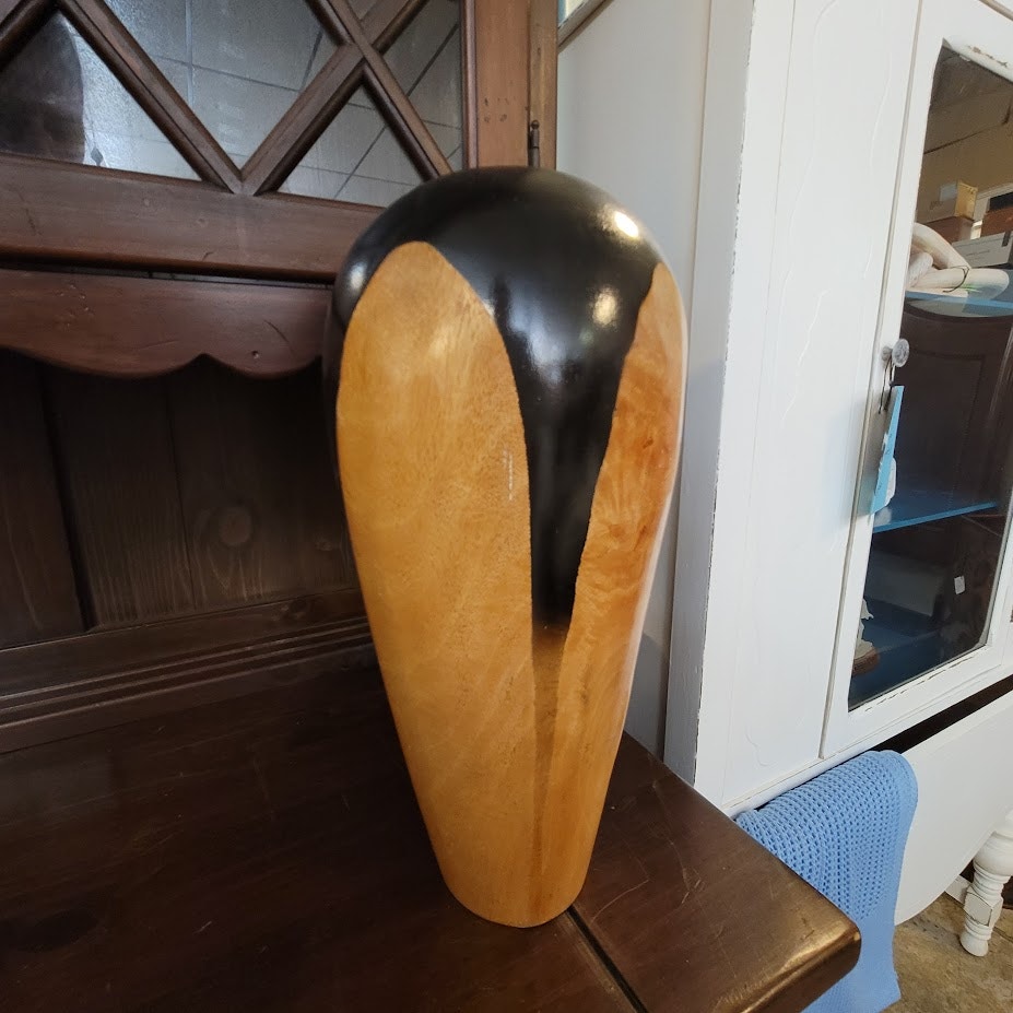 Large Two Tone Wood Vase Handcrafted Thailand Organic Modern Minimalist 16.5"