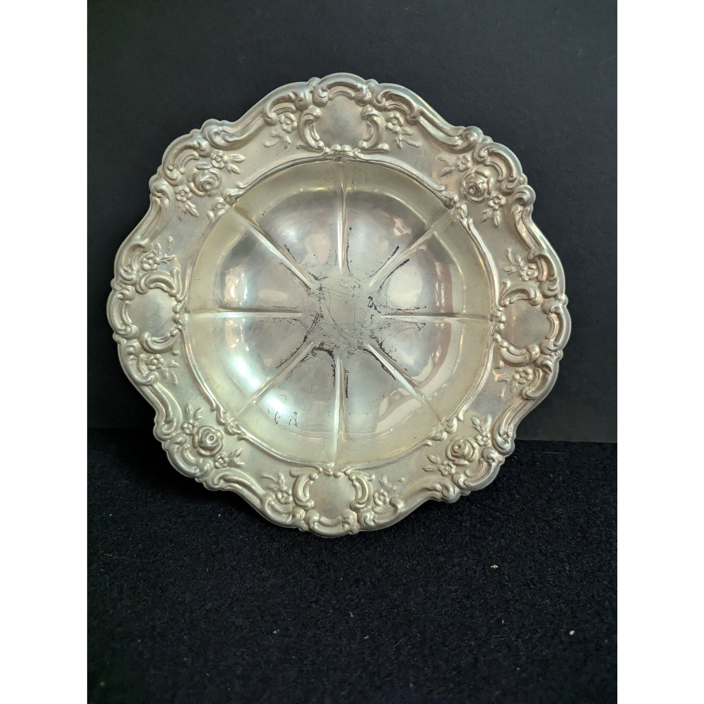 Vintage Ornate Silverplate Repousse Scalloped Bowl Hollywood Regency