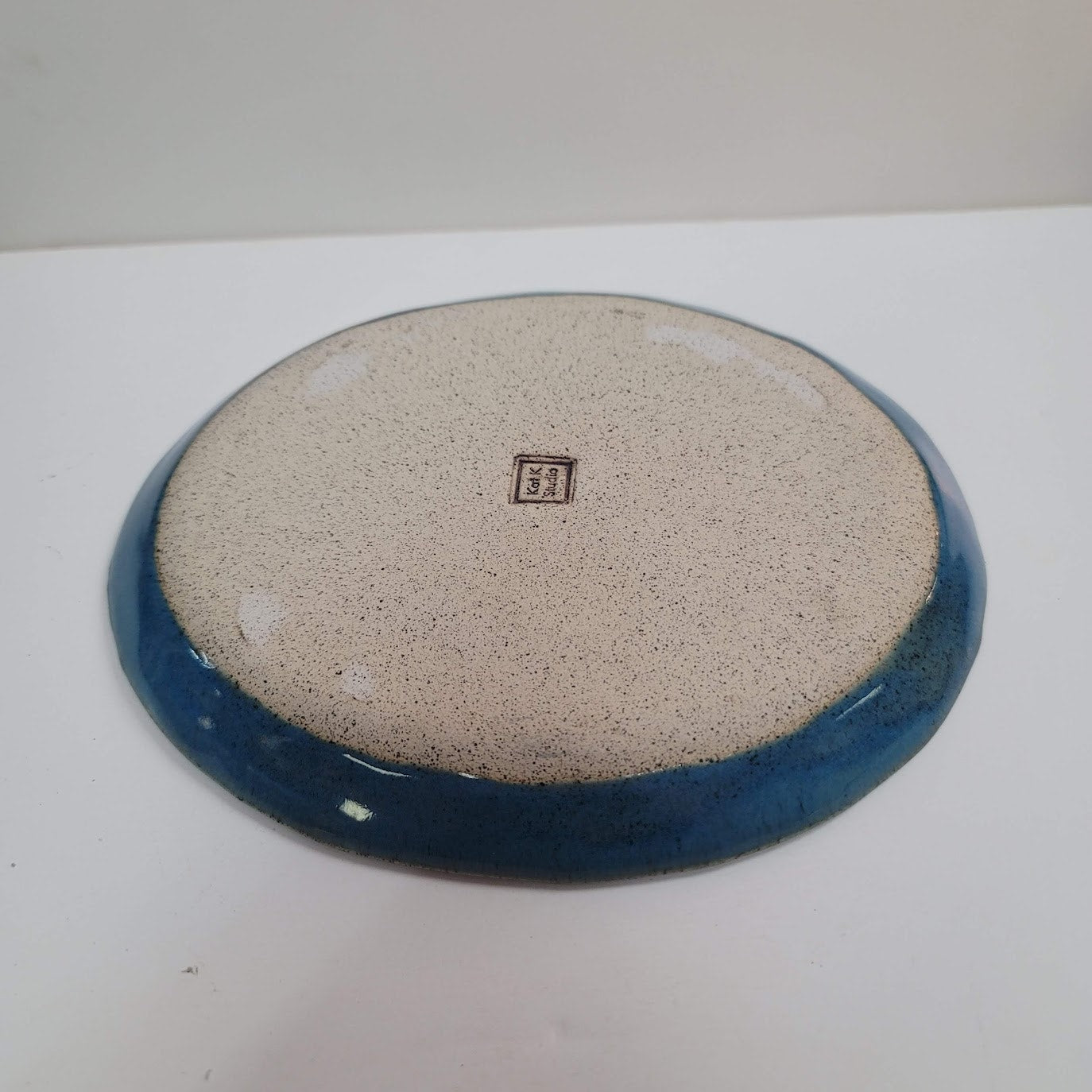 Kat studio trinket dish Handmade Art Pottery dish blue oblong Textured 8" x 6"