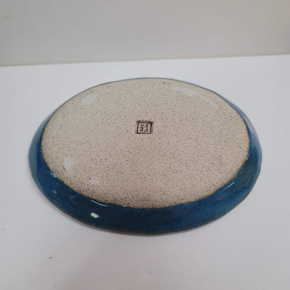 Kat studio trinket dish Handmade Art Pottery dish blue oblong Textured 8" x 6"