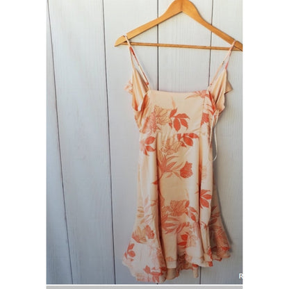 GUESS Margo Floral-Print Wrap Dress floral tie front satin silky orange mini XS