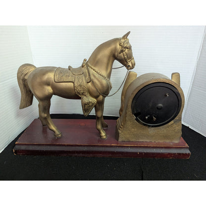 Vintage Kitschy Western Gold Horse Clock Retro Horseshoe Mantel Clock Equestrian