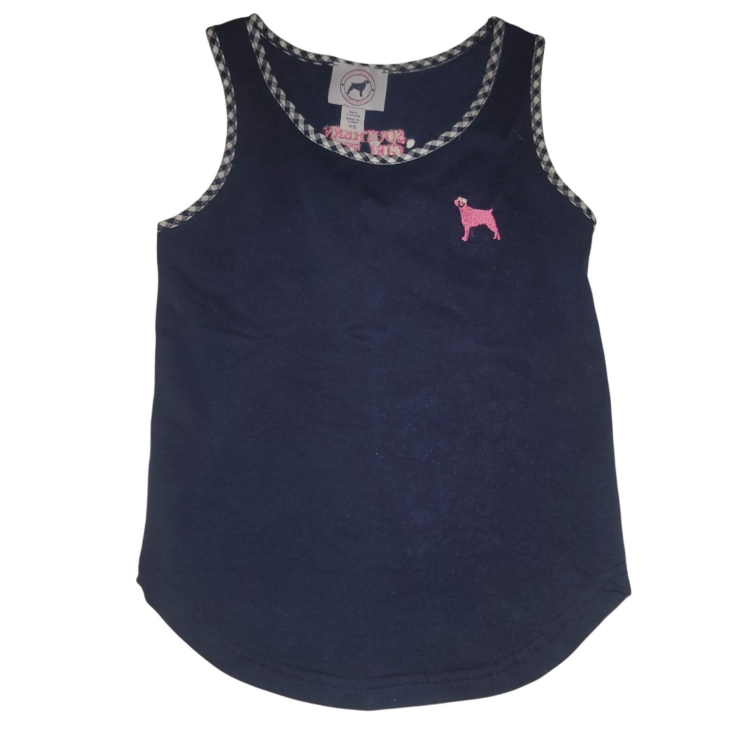 Southern Girl Prep NEW Sleeveless tank Shirt Cotton large CASUAL dark blue plaid