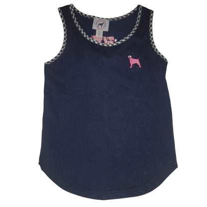 Southern Girl Prep NEW Sleeveless tank Shirt Cotton large CASUAL dark blue plaid