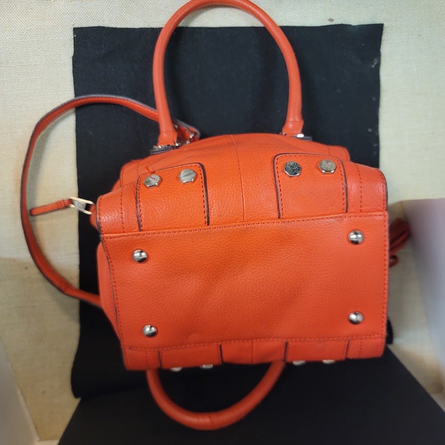 Tignanello Vibrant Orange Pebbled Leather Satchel Crossbody Bag Top Handle