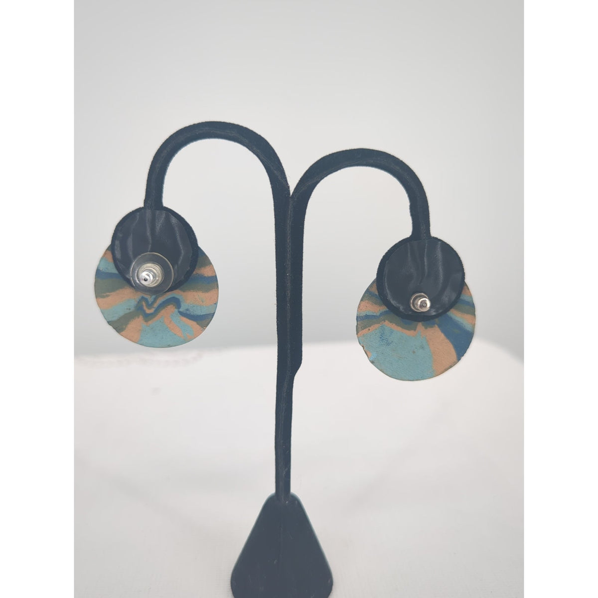 Vintage Mid-Century Modern Swirl Pattern Disc Post Earrings Retro Abstract Find