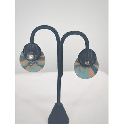 Vintage Mid-Century Modern Swirl Pattern Disc Post Earrings Retro Abstract Find
