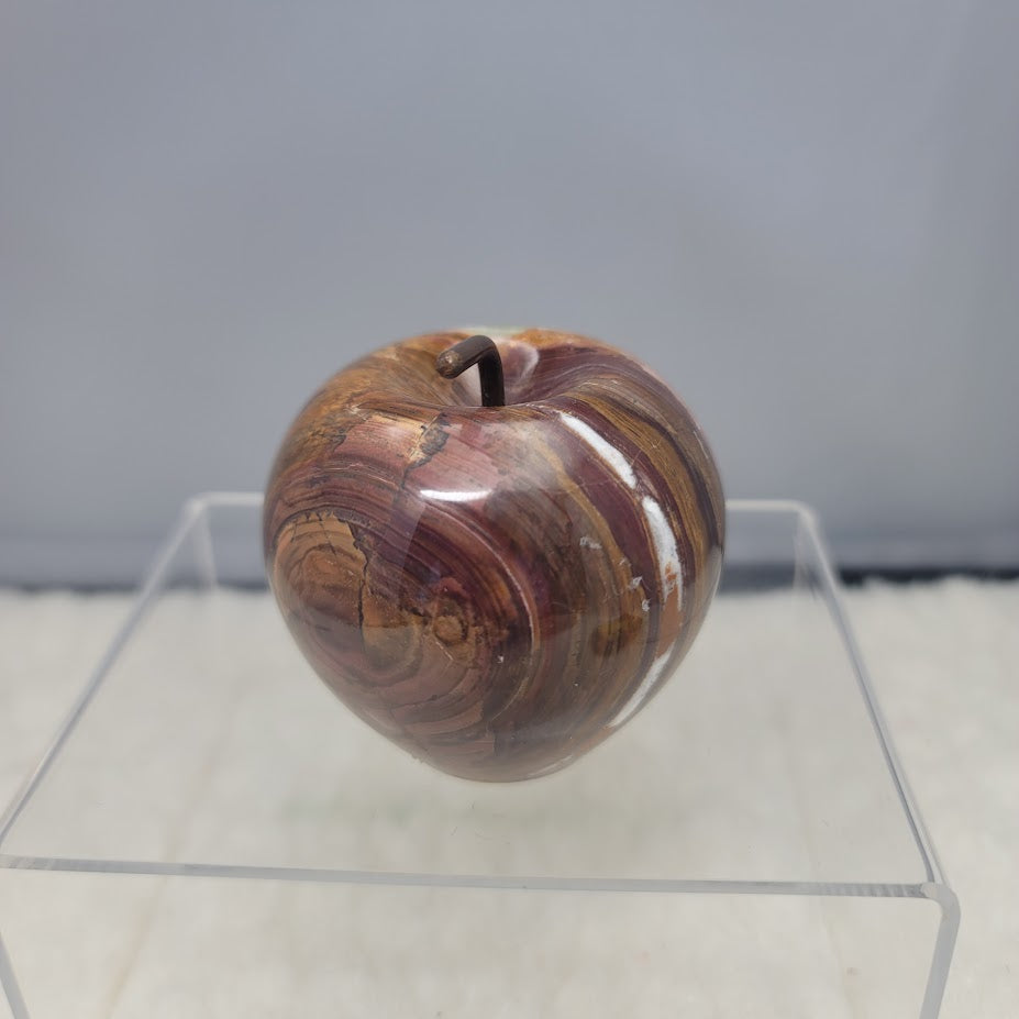 Ten Thousand villages ONYX apple green brown with copper Stem paperweight