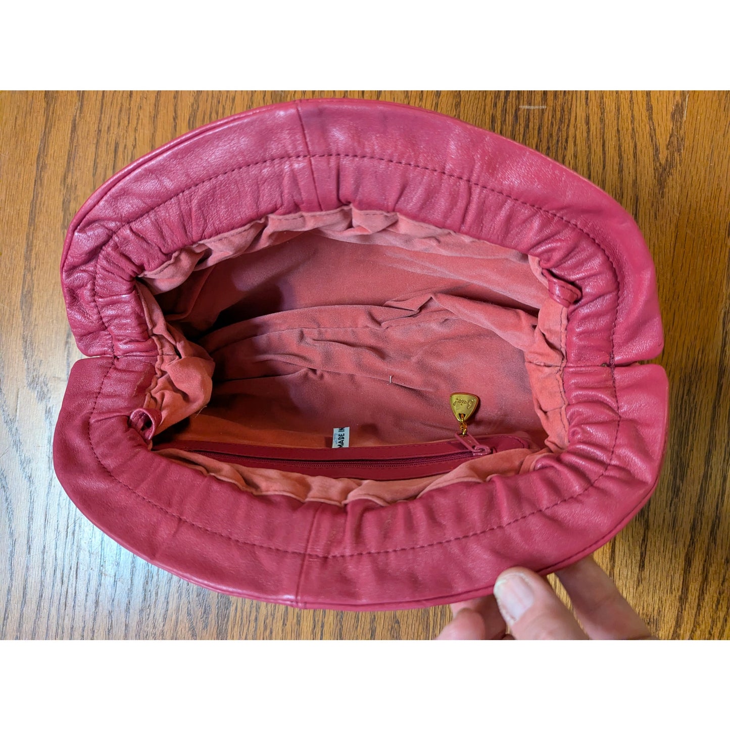 Vintage Brio Fuchsia Pink Leather Gathered Pouch Frame Clutch Bag