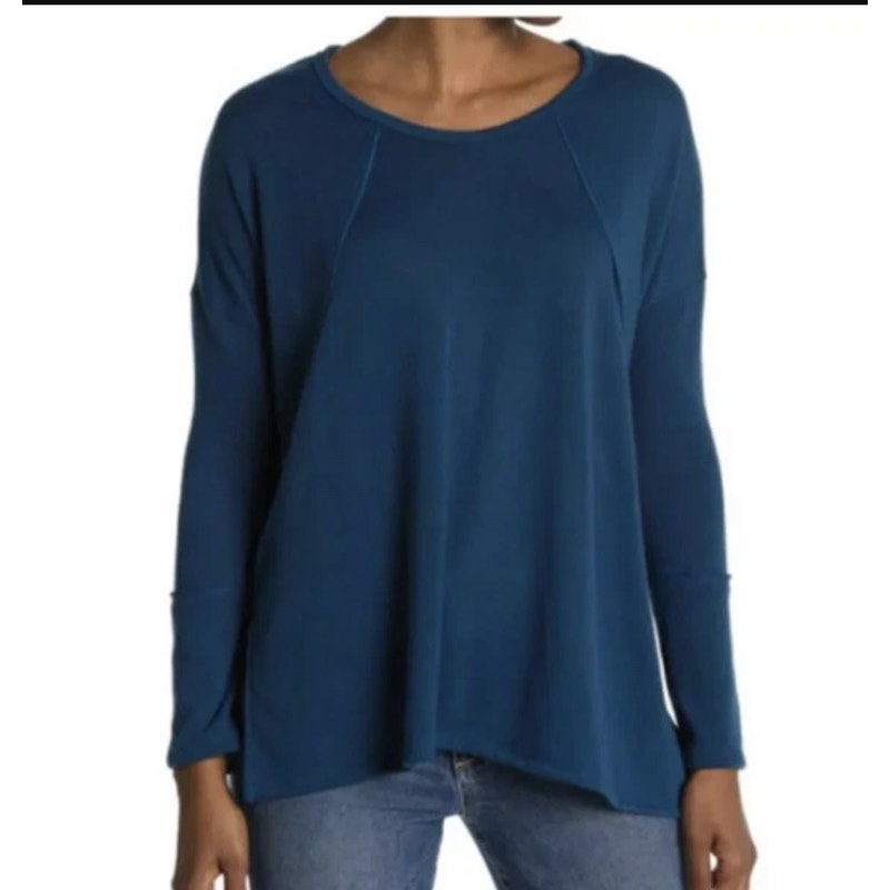 Forgotten Grace NEW blue blouse top MEDIUM long sleeve tunic lightweight crew