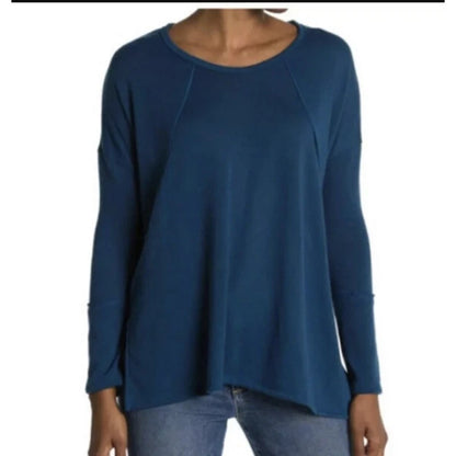 Forgotten Grace NEW blue blouse top MEDIUM long sleeve tunic lightweight crew