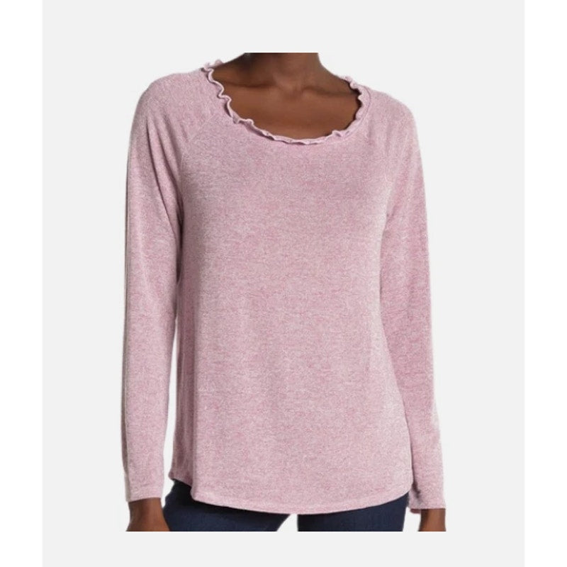 Gibson Ruffled Edge Round Neck Raglan Pullover Long sleeve Top Size large NEw