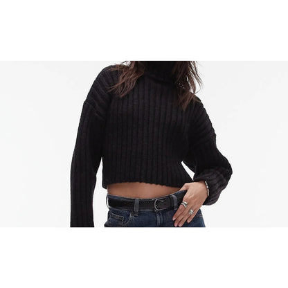 Topshop Turtleneck cuffed sleeve cropped KNIT Black Pullover Sweater X-Small 0-2