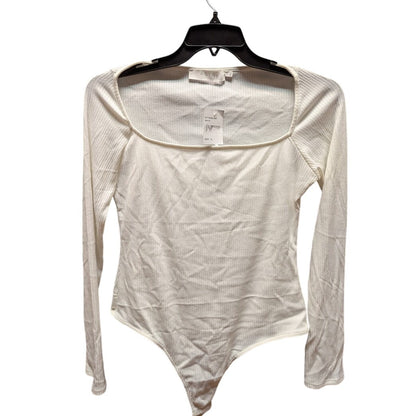 ASTR size XL white scoop neck long sleeve thong bodysuit ribbed NEW layering