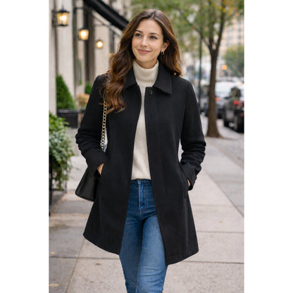 Cole Haan Winter Wool Blend Coat Long Sleeve Slit Back PeaCoat Black Size Medium