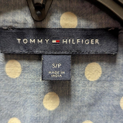 Tommy Hilfiger Blue White Polka Dot Chambray Button-Down Shirt Top Small NEW y2k
