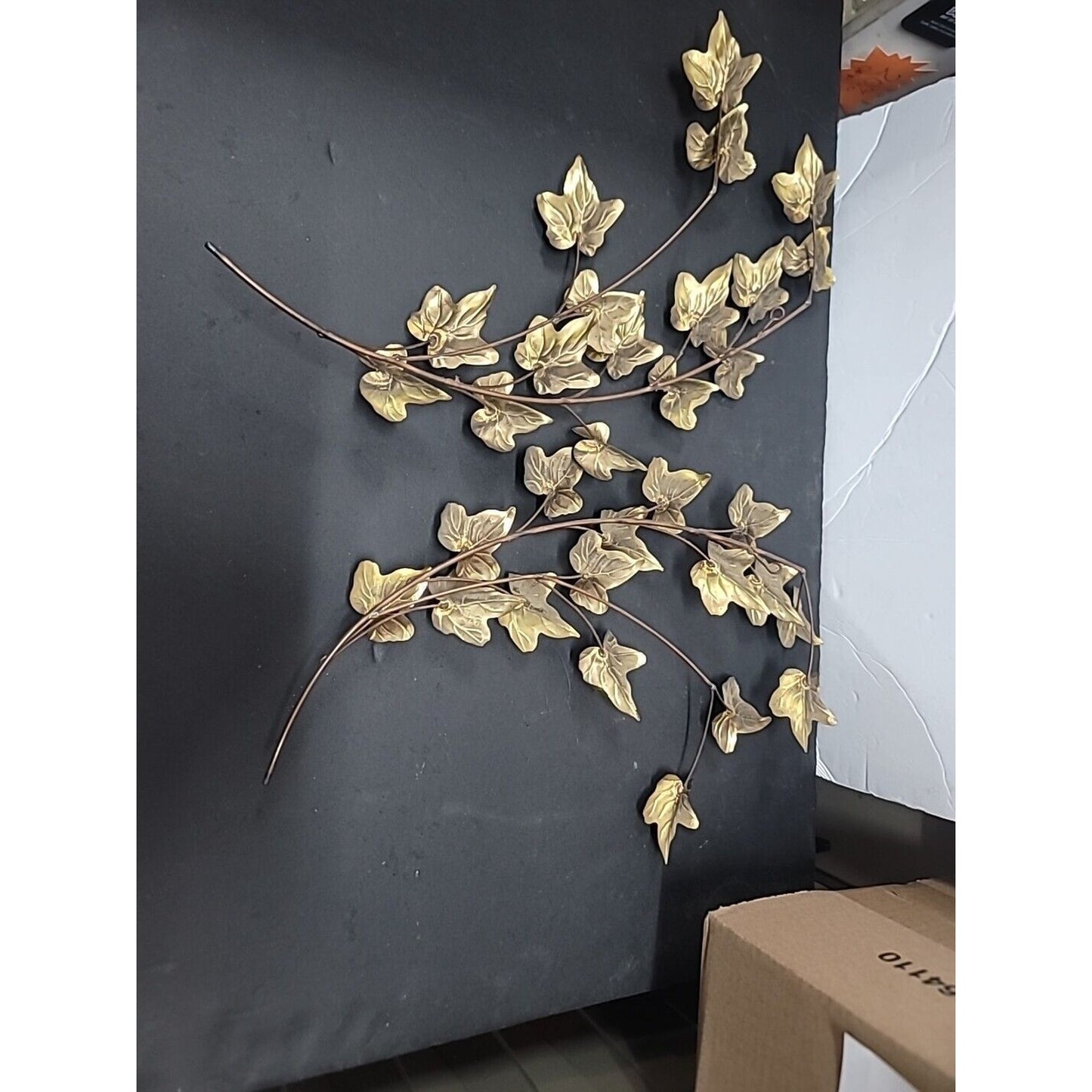Vtg. Mid Century Copper Goldtone Leaf wall Art Brutalist Pr 18" Metal Lightweigh