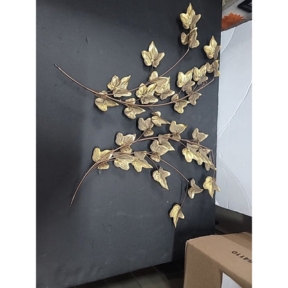 Vtg. Mid Century Copper Goldtone Leaf wall Art Brutalist Pr 18" Metal Lightweigh