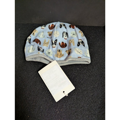 Gucci Baby Beanie Hat Blue Dog Puppy Illustrated Print Cotton NWT Newborn Luxury