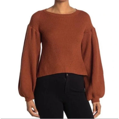 Maisie Rust Orange Peter Bishop Sleeve Crewneck Sweater Cropped Ribbed SMALL NEW