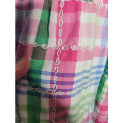 Crown & Ivy Plaid eyelet button up Dress Midi Size XL Pockets flutter sleeve