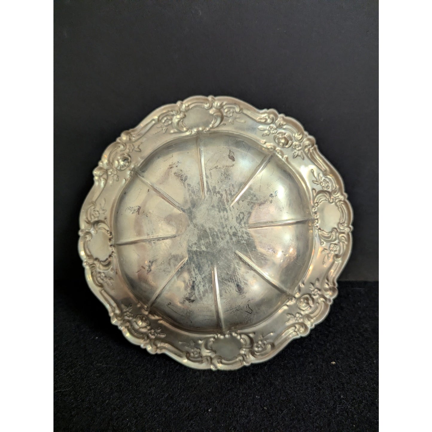 Vintage Ornate Silverplate Repousse Scalloped Bowl Hollywood Regency