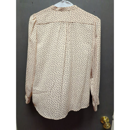 Karl Lagerfeld Pink black Polka Dot Faux Pearl Button Blouse Small Vintage