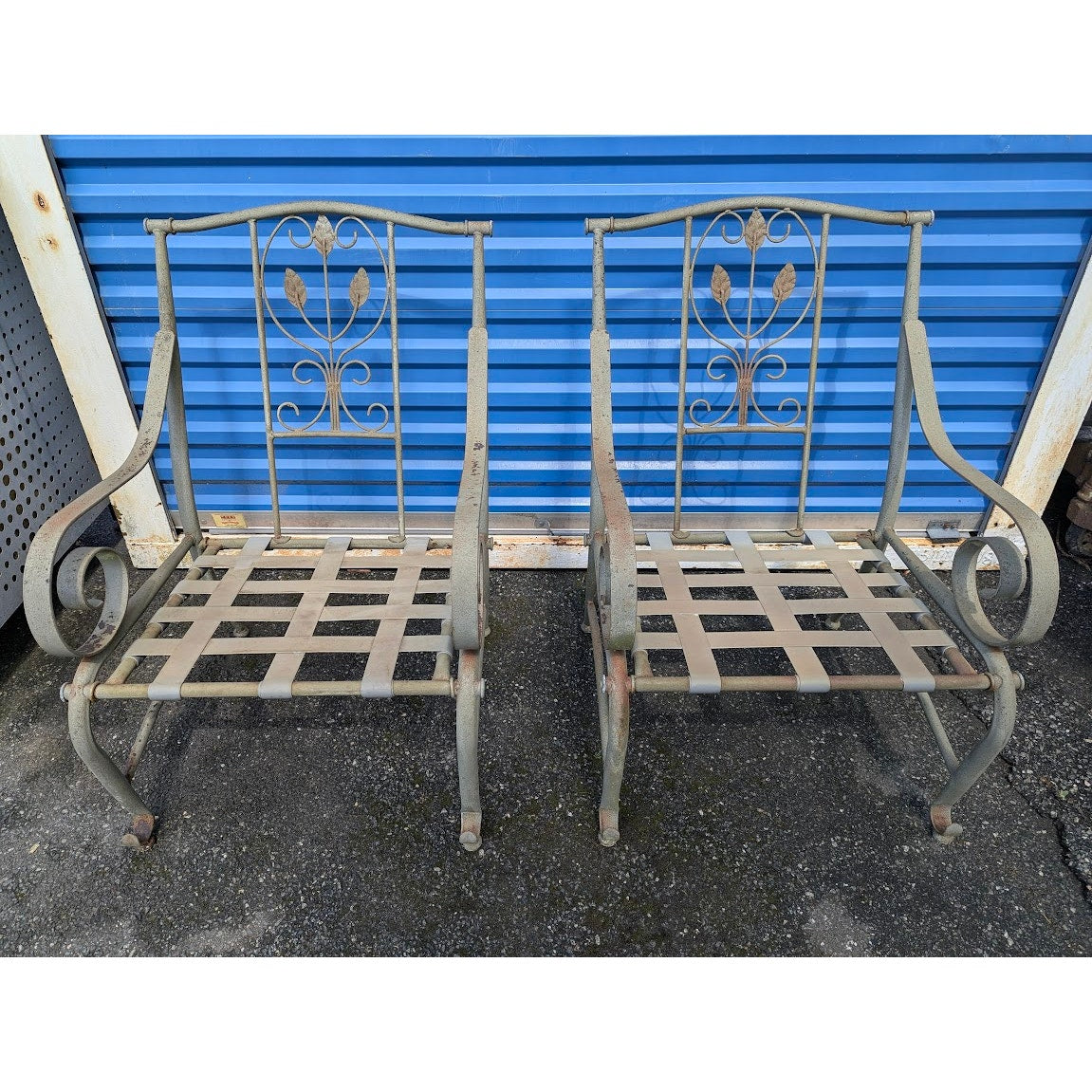 SECONDHAND SANDIES: Pair of outdoor metal chairs with cushions