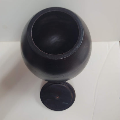 Handmade HAND TURNED urn wood dark egg shape 10" tall with lid URN Biscuit