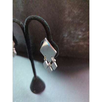 Vintage MONET Geometric Silver Tone Dangle Clip-On Earrings Art Deco Style Chic