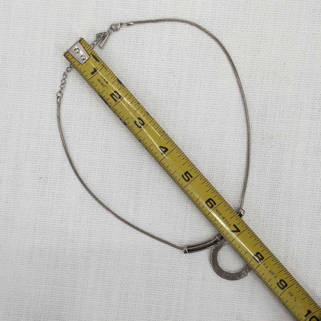 Vintage MCM brualist Necklace Sliding circle bar pendant Silver MODERNIST piece