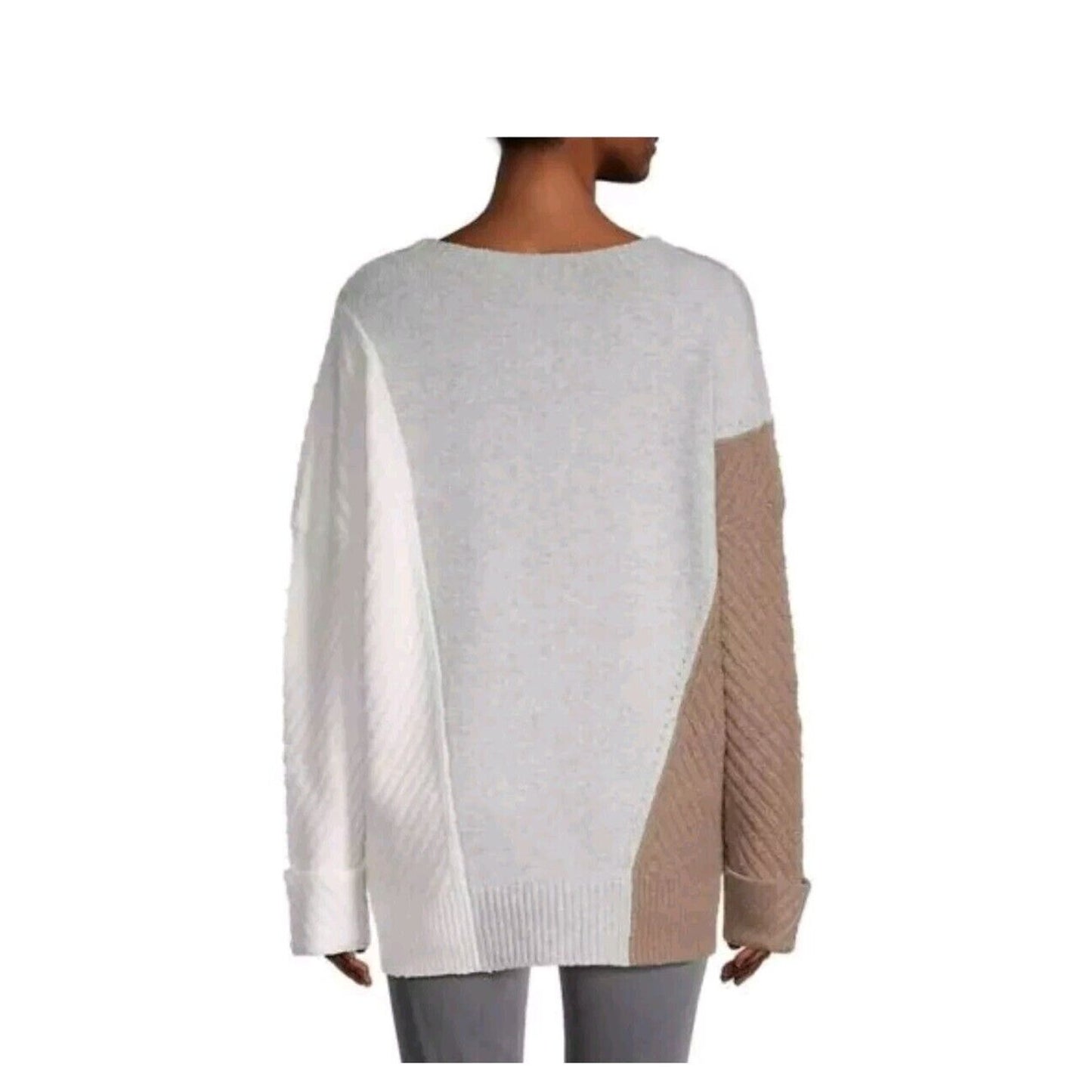 FRENCH CONNECTION Colorblock Grey Ivory Tan Sophia Viola Sweater Pullover SMALL