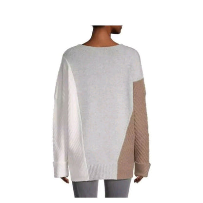 FRENCH CONNECTION Colorblock Grey Ivory Tan Sophia Viola Sweater Pullover SMALL