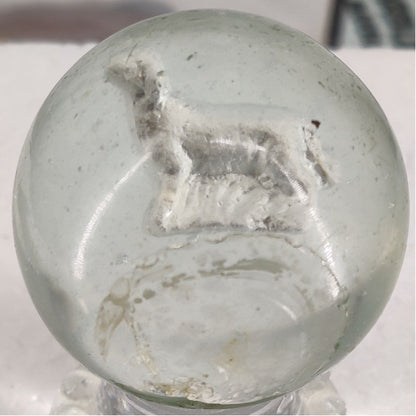 Antique German Handmade Sulfide Glass Figural Animal Toy Marble 1 3/8" CHIP AB2R