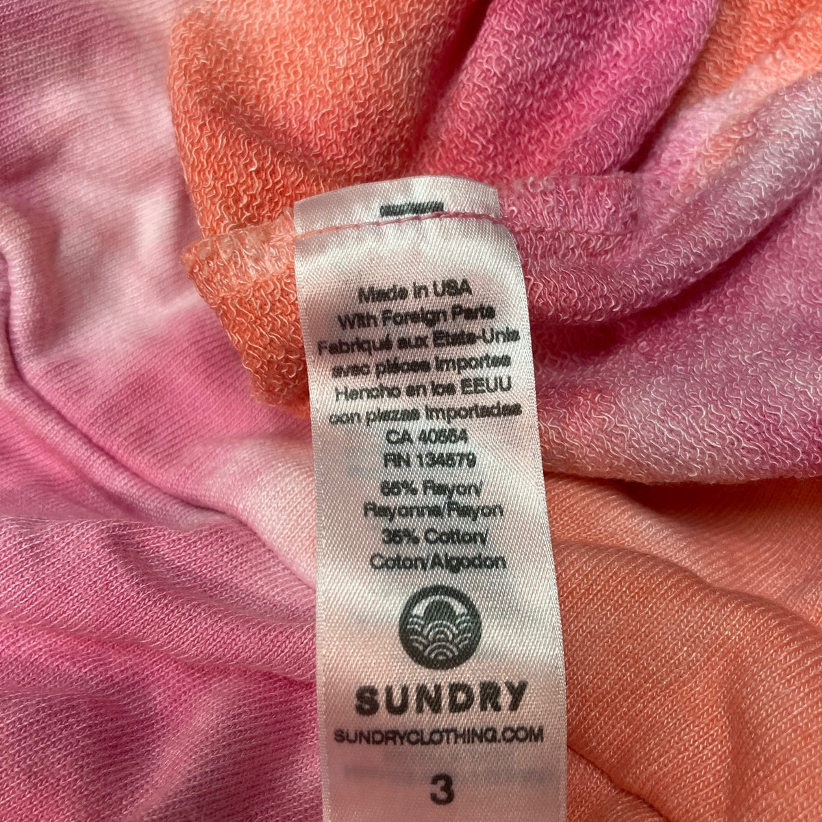 Sundry Womens Sweatshirt Size 3/Large Pink Apricot Tie Dye NEW Raglan Scoop Neck