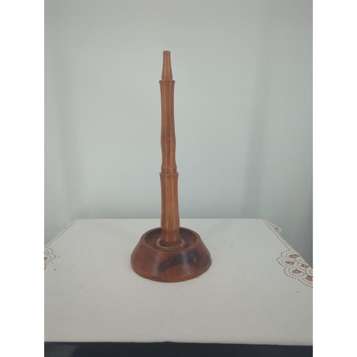Vintage MCM Hand-Carved Wooden 3-Tiered Serving Stand with Water Buffalo Topper