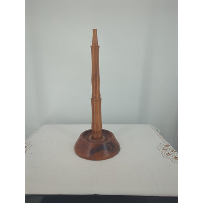 Vintage MCM Hand-Carved Wooden 3-Tiered Serving Stand with Water Buffalo Topper