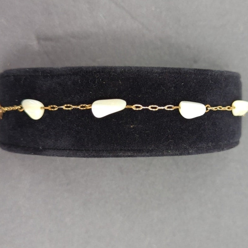 Vintage Coquette Dainty Gold Tone Mother of Pearl Shell Bracelet Dainty Bridal