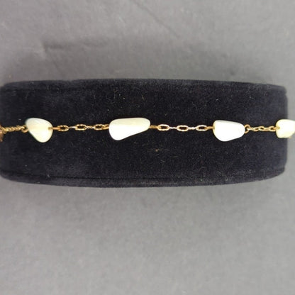 Vintage Coquette Dainty Gold Tone Mother of Pearl Shell Bracelet Dainty Bridal