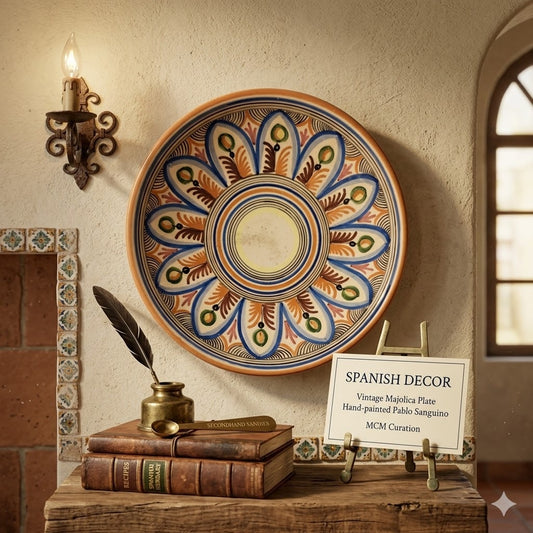 Vintage Pablo Sanguino Spanish Majolica HandPainted Ceramic Plate 12" wall hang