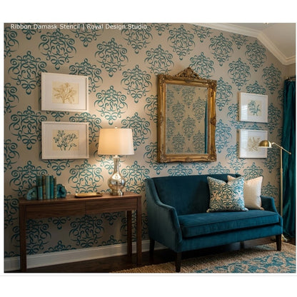 Royal Design Studio Small Ribbon Damask Furniture Decor Stencil 13.5 X 16 3031S